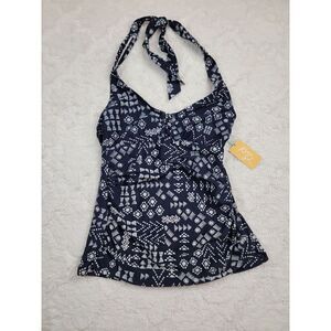 Kona Sol Women's Halter Neck‎ Swim Suit Top Navy Size Small NWT